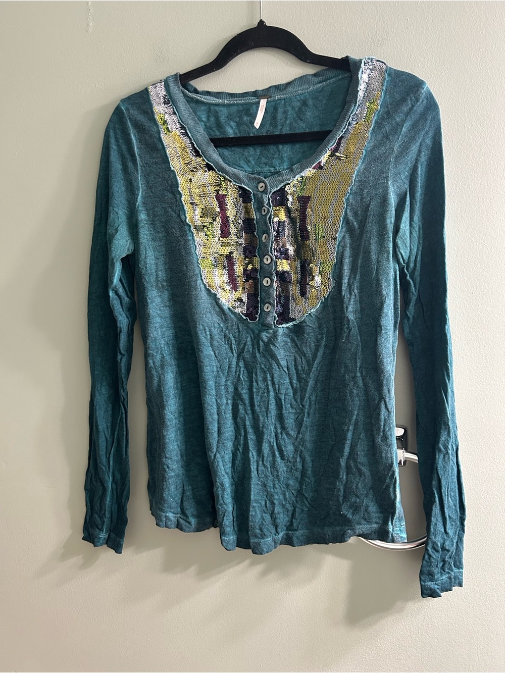 Free People "Tiger Eyes" Sequin Henley long sleeve